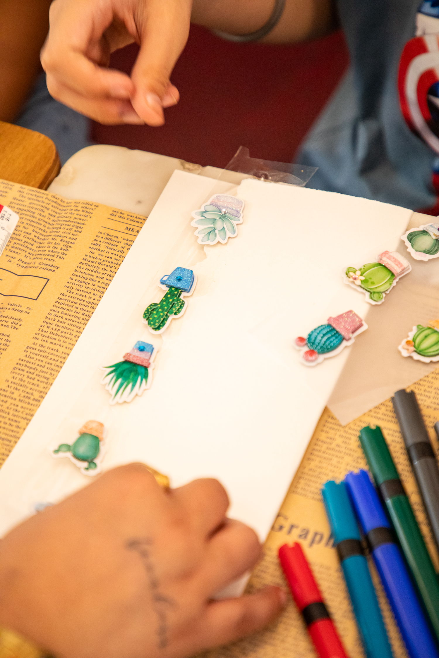 Handmade sticker crafting session